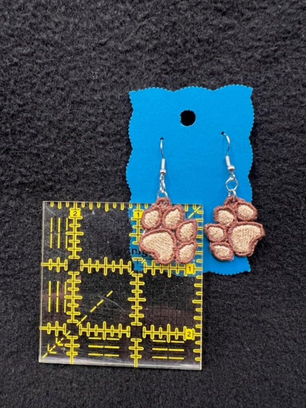 Homemade Brown & Tan Paw Print Lace Earrings - Picture 7 of 8